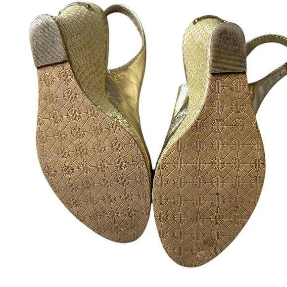 Lilly Pulitzer Kristin Slingback Wedge Sandal Gold Peep-Toe Slingback Heels - Picture 6 of 12